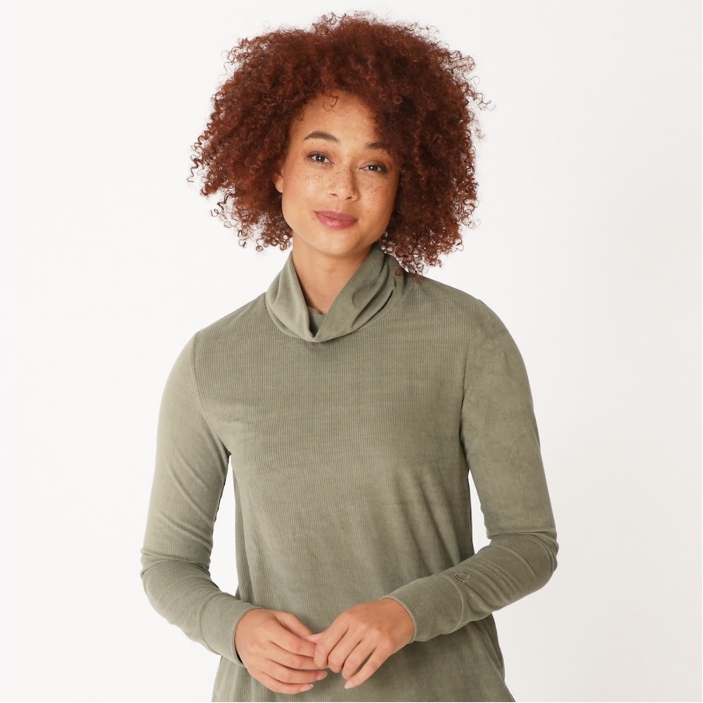 Cuddl Duds Women’s Cowl Neck Corduroy Ribbed Long Tunic Olive Moss Soft XL